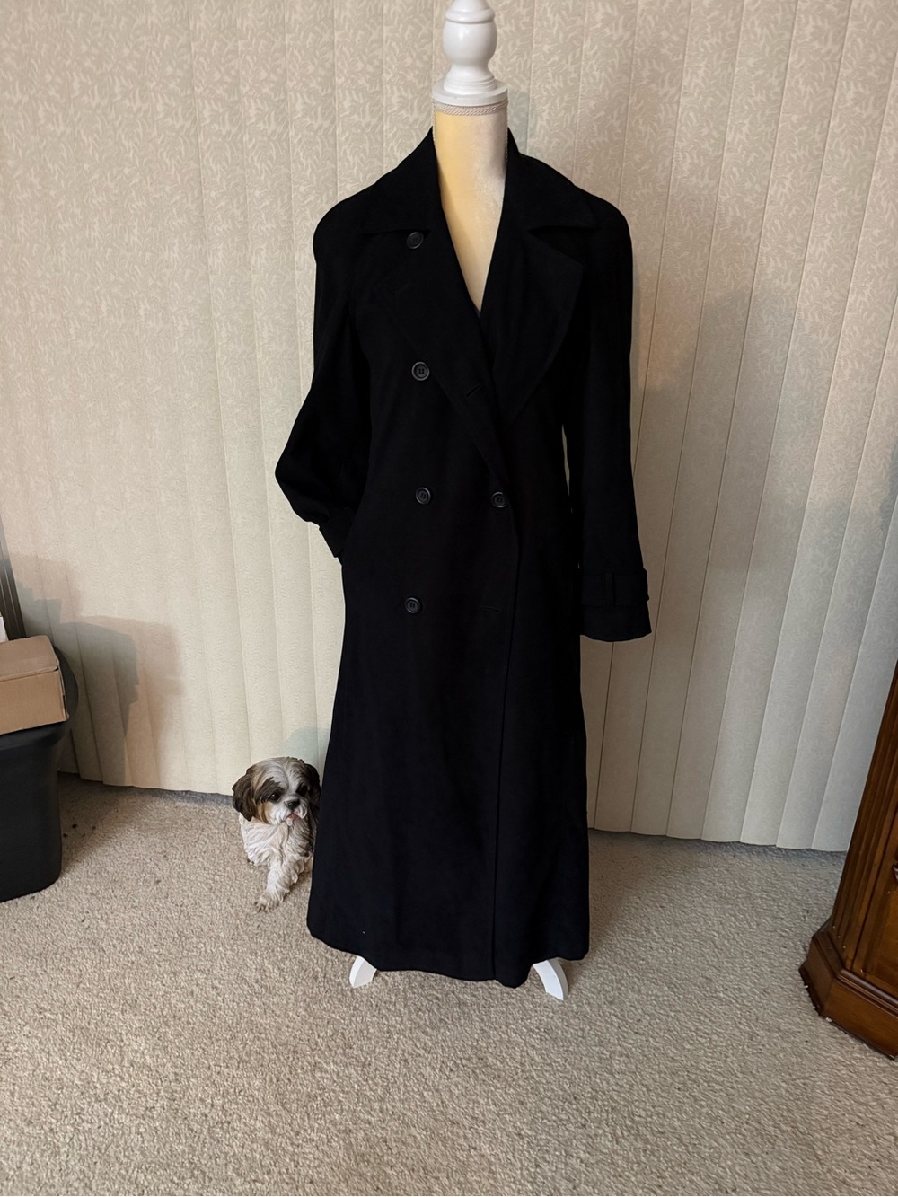 Jones New York Black Double-Breasted Long Trench Coat